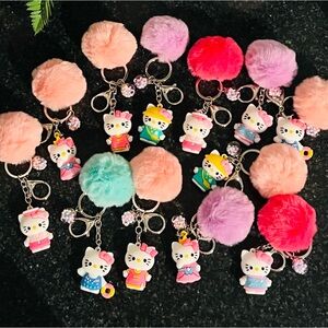 Hello Kitty BagCharm/Keychains 12-PC W/Pom Pom’s Bundle New